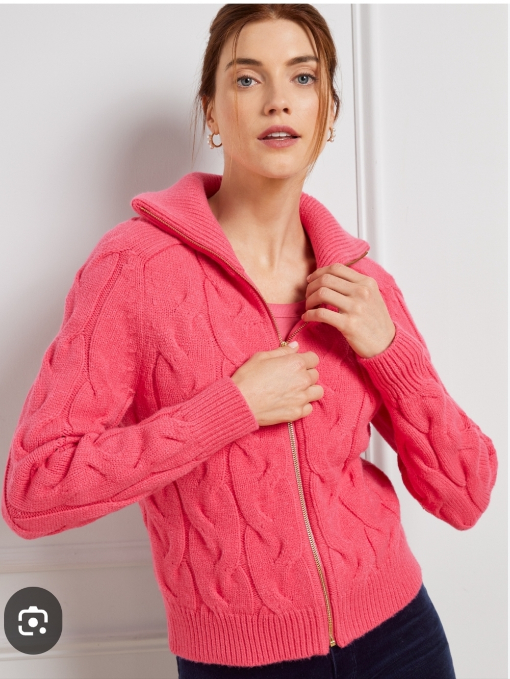 Talbots Pink Cable Knit Zip Up Cardigan M